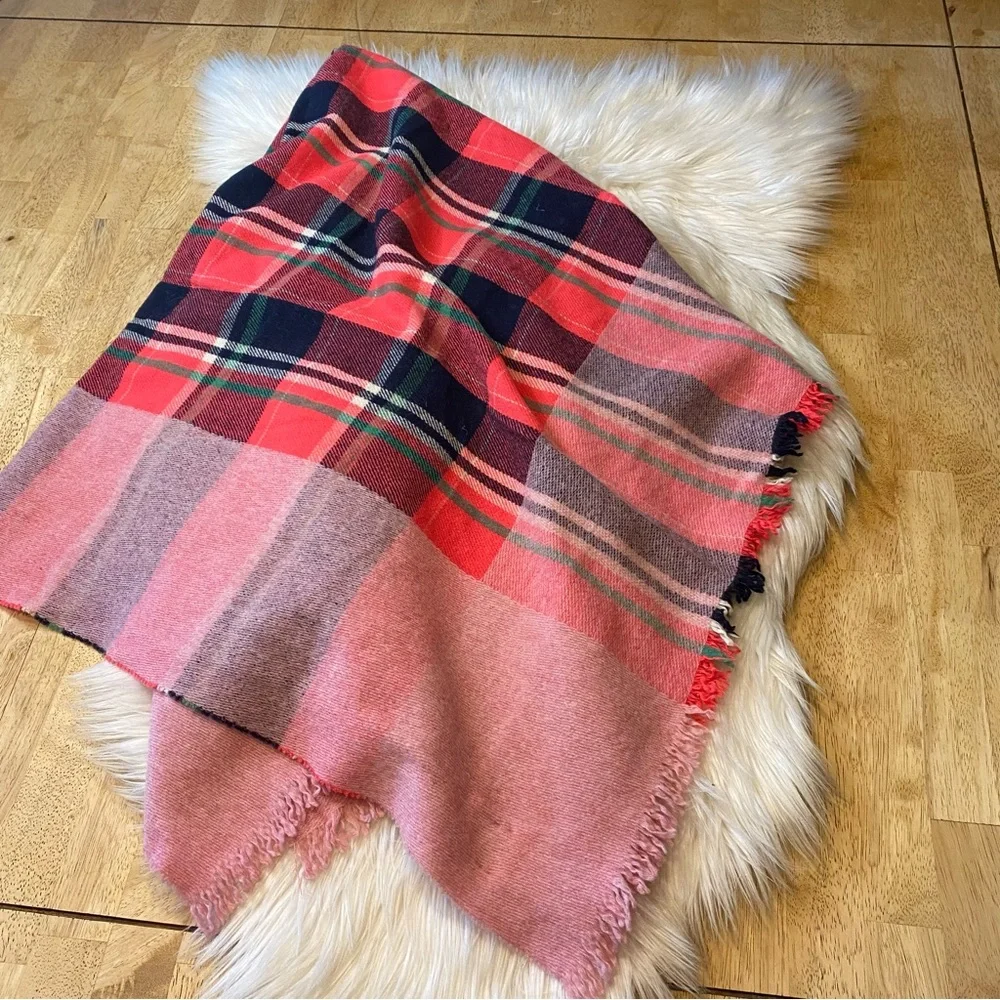 J. Crew Italian Wool Blend Pink Fringe Blanket Scarf